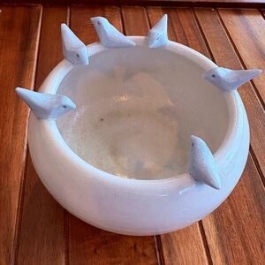 Handmade Bowl Bird Accents on Rim. Signed Studio Pottery 1988 Kimberly Johnson